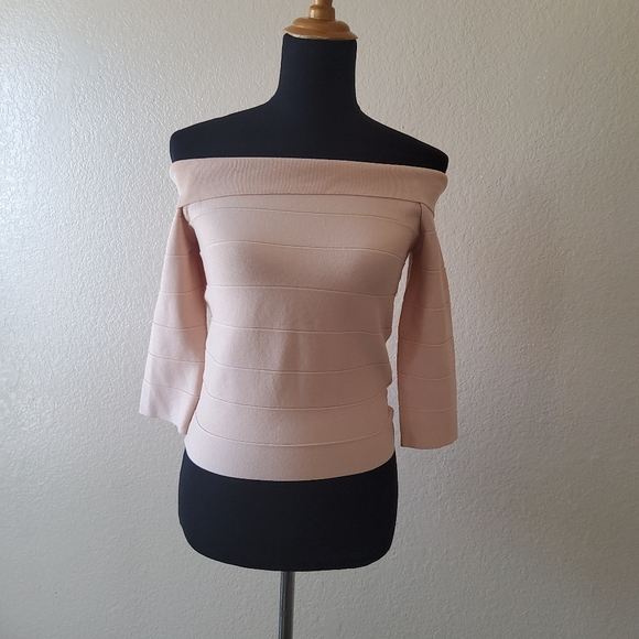 Jenn. Ribbed Off Shoulder Pullover Sweater Top Size S Cream - Picture 5 of 12